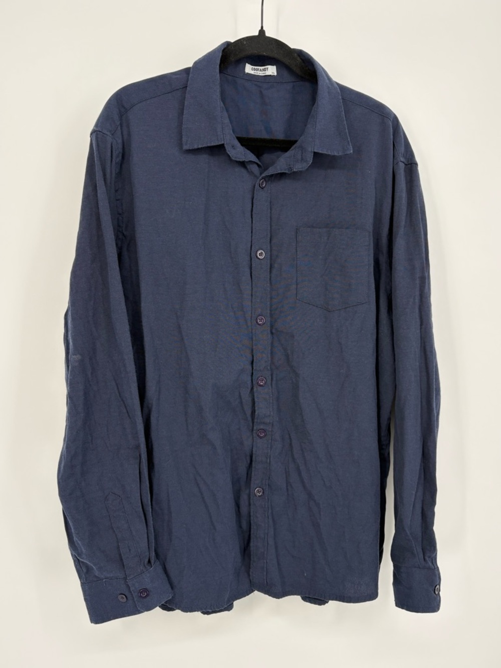 COOFANDY Casual Navy Button-Down Shirt with Chest Pocket Men’s XXL